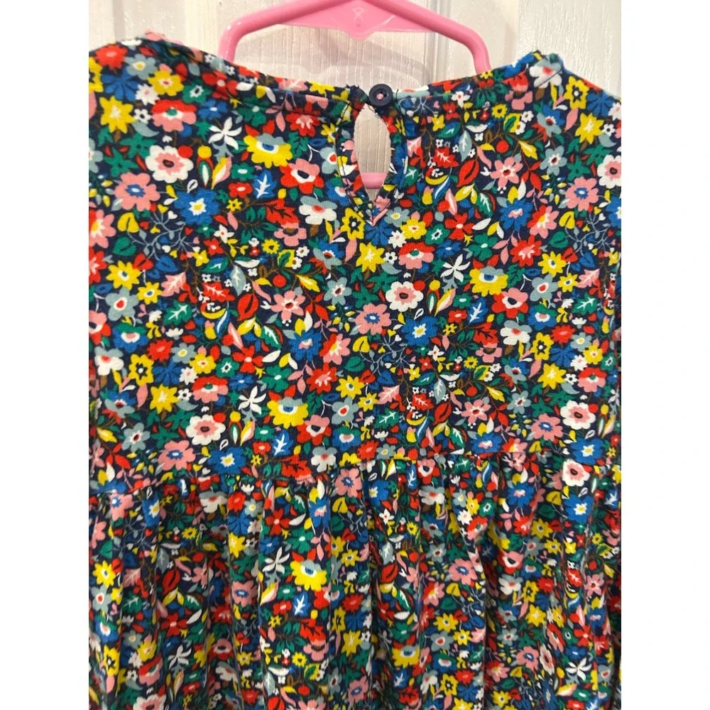 Mini Boden Jersey‎ Dress Multi Color Floral Ruffle Tiered Long Sleeve Kids 4-5Y
